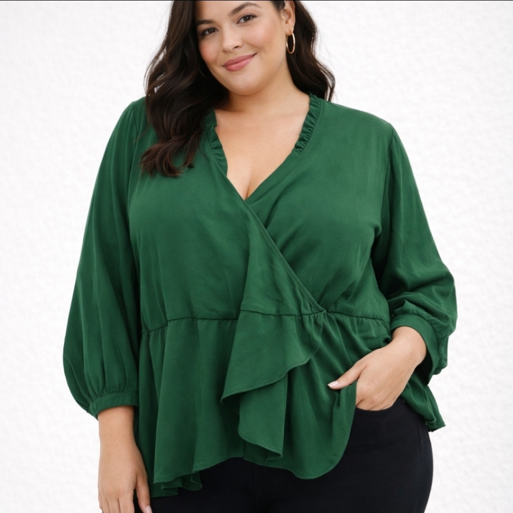 Eloquii Vibrant Green Plus Size 22 Long Sleeve Blouse Top
